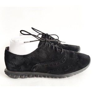 Cole Haan Zerogrand Wingtip Oxford Womens Size 8 B Black Perforated Shoes Preppy